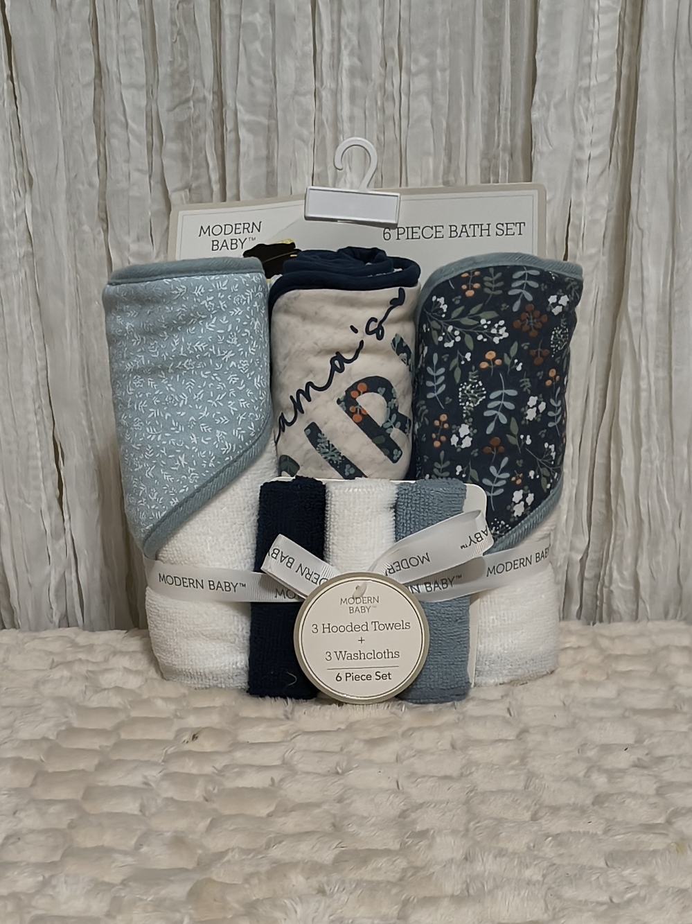 Modern Baby 6-Piece Hooded Towel & Washcloth Set - Blue Mix